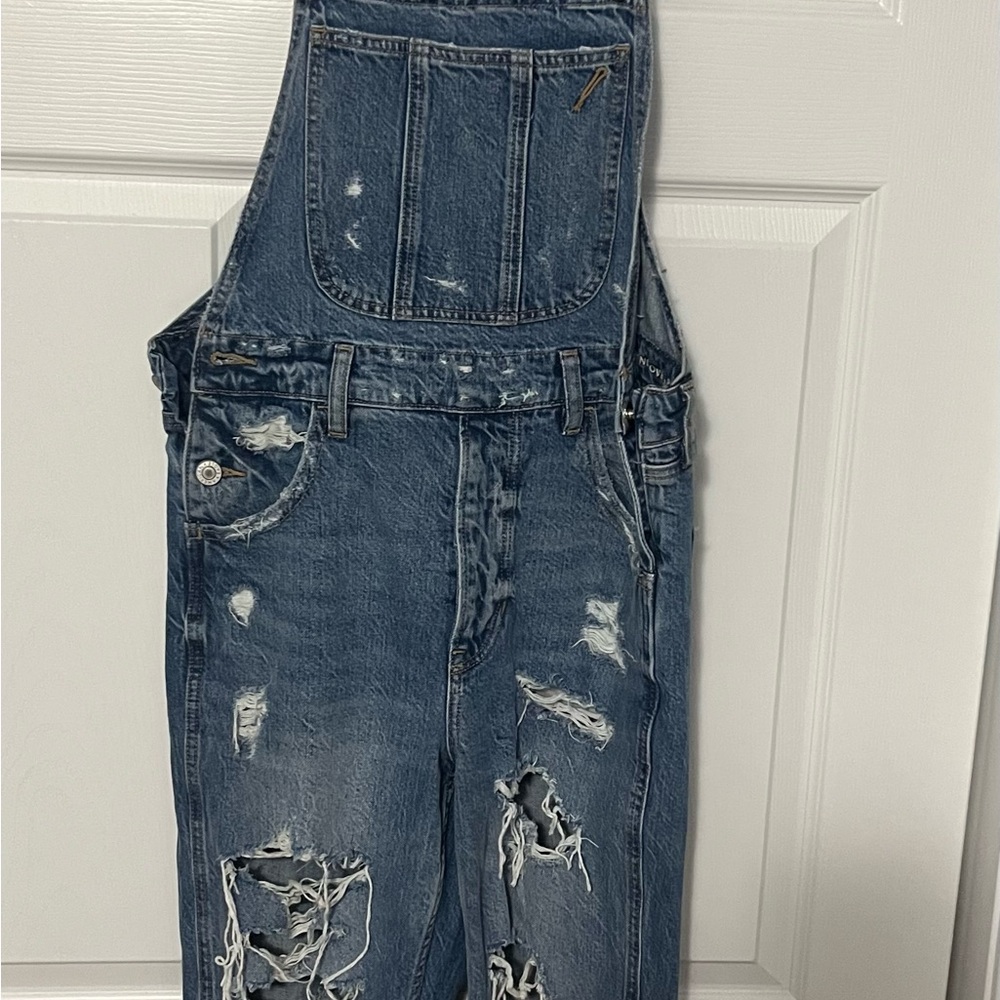 Women’s Distressed Denim Overalls